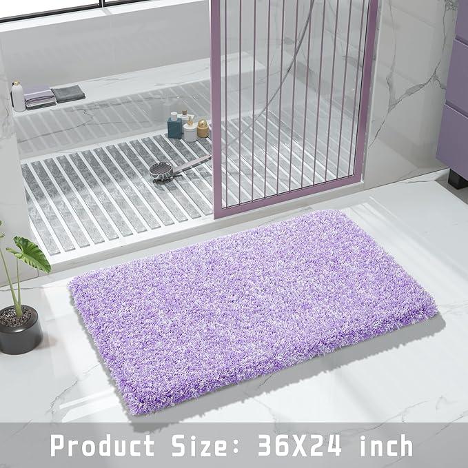 Yimobra Bathroom Rugs Non Slip Washable 36x24, Ultra Soft and Water Absorbent Bath Mats, Plush Fluffy Shower Mat Outside, Luxury Microfiber Thick Matts for Bathroom Floor/Tub, Purple and White - ModernBath