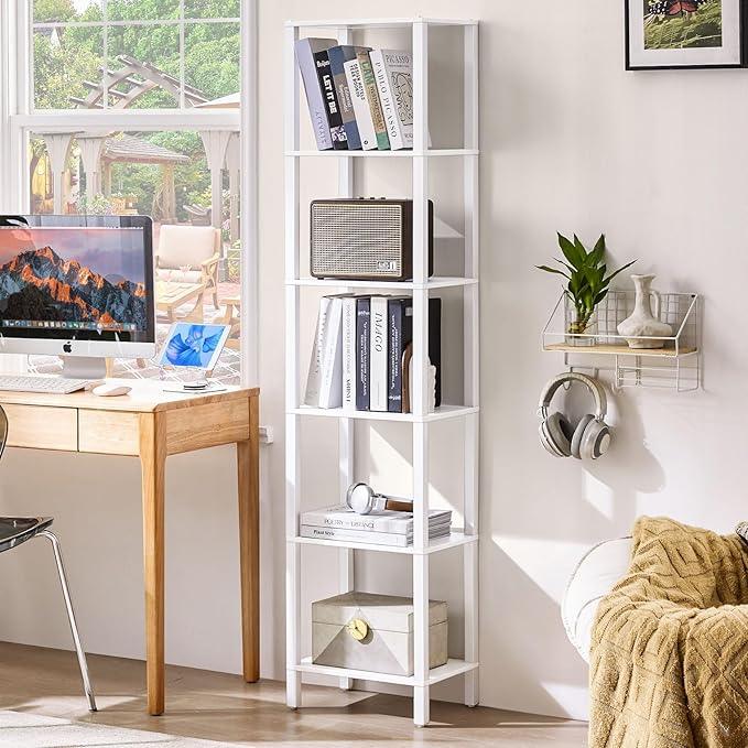 66in Tall Bookshelf 6-Tier Small Narrow Bookcase, Skinny Book Shelf for Small Space, Farmhouse Slim Shelf with Storage, Wood Freestanding Display Thin Bookshelves for Living Room, Office, White - ModernBath