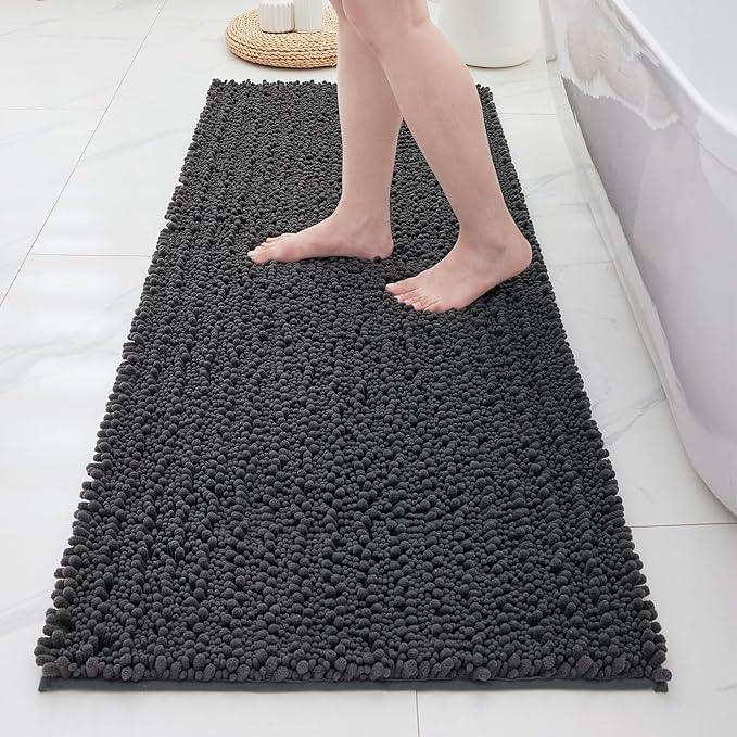 ILANGO Bathroom Rugs Dark Grey 55x24,Extra Soft Absorbent Chenille Bath Rugs,Thick Non-Slip Shaggy Bath Mat,Machine Washable Quick Dry Bath Mats for Bathroom Floor, Tub, Shower Accessories - ModernBath