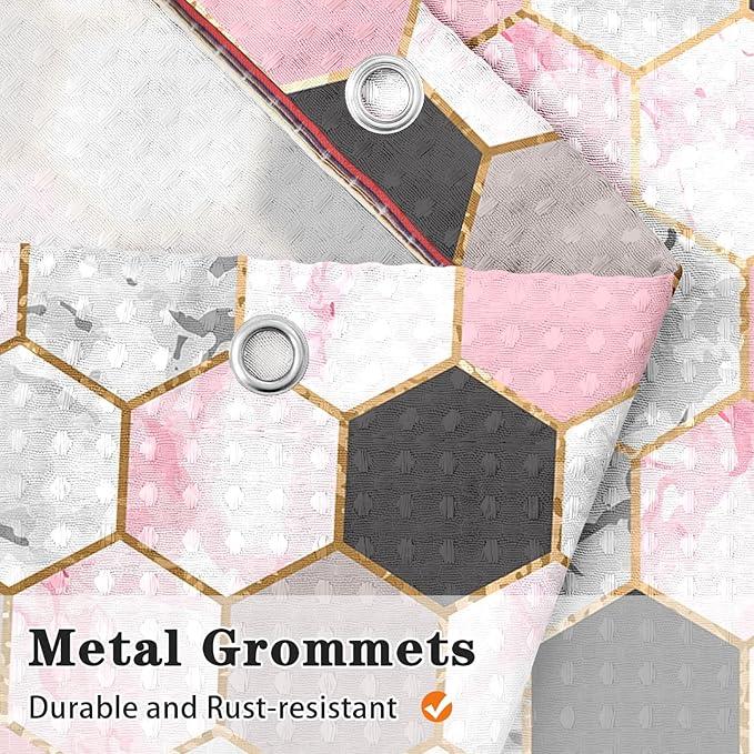 Culudea Geometric Gold Pink Shower Curtain Set, Gray Marble Vintage Bathroom Window Waterproof Shower Curtain Set for Bathroom Decor - ModernBath