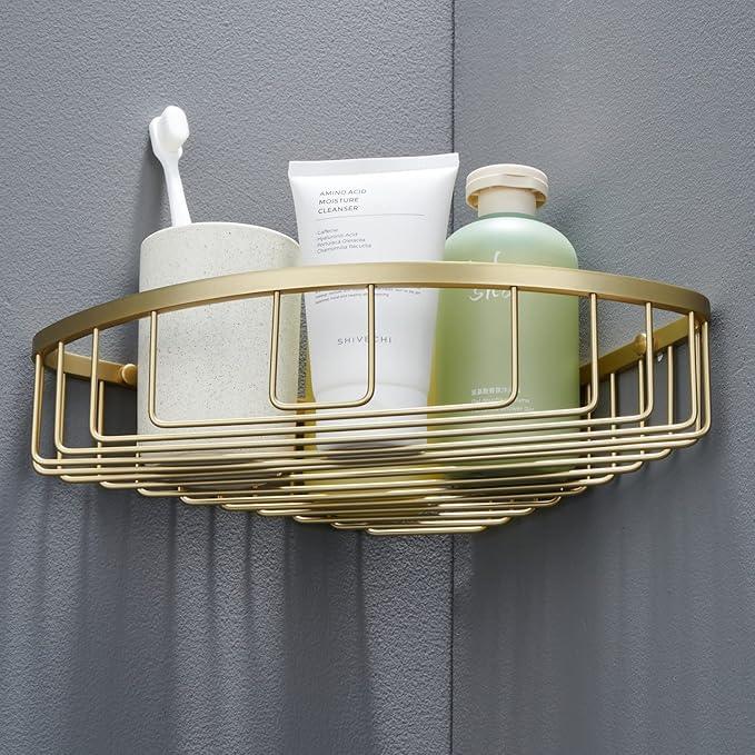 Segistan Bathroom Corner Shower Caddy Organizer, Corner-Hollow Design, SUS304 Stainless Steel Heavy Duty Rust-Proof Bathroom Shelf Organizer Holder, Wall Mounted Storage Rack, Brushed Gold - ModernBath