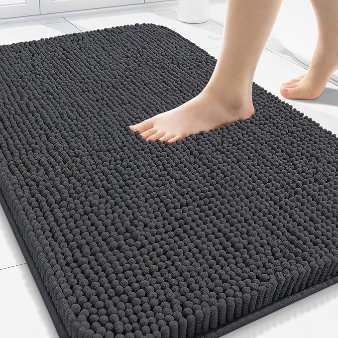 Arotive Bathroom Rugs 34x21, Extra Soft Absorbent Shaggy Chenille Bath Rugs, Machine Washable Rubber Backing Non-Slip Bath Mats for Bathroom Floor Tub and Shower, Home Decor Accessories, Dark Grey - ModernBath