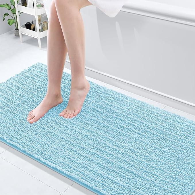 Arotive Luxury Chenille Bathroom Rug Mat, Extra Soft Thick Absorbent Shaggy Bath Rugs, Non-Slip Machine Wash Dry, Plush Bath Mats for Bathroom, Shower and Tub, 70x24, Blue - ModernBath