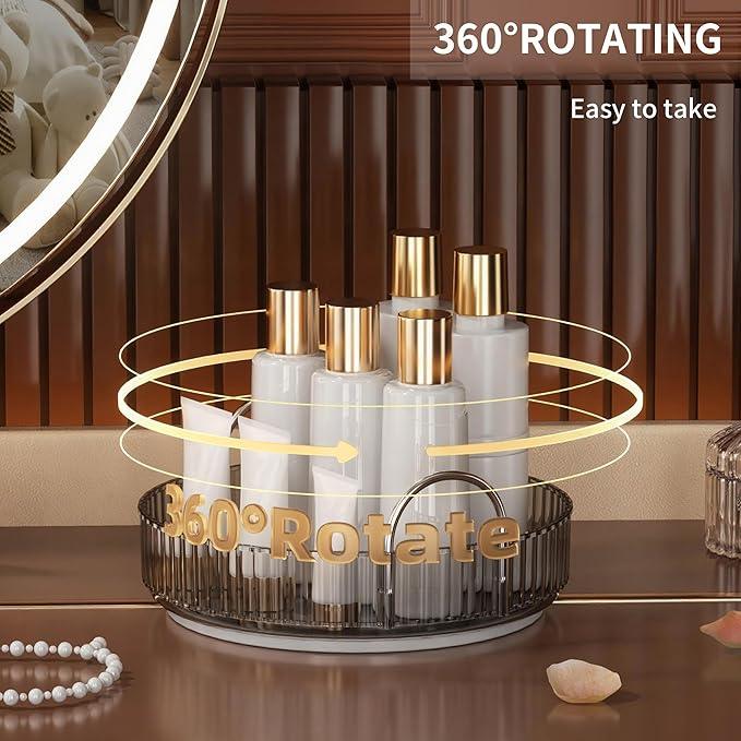 YCIA&DONE 360 Rotating Makeup Organizer and Storage for Vanity Countertop 1 Tier, High Capacity Cosmetic Skincare Perfume Organizers for Dresser Bathroom Fridge Lazy Susan (Smoky Gray) - ModernBath