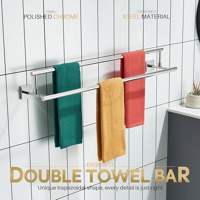 KOKOSIRI Towel Holder Polished Chrome 32-Inch Bathroom Double Bath Towel Bars Kitchen Rack Wall Mounted Stainless Steel B5009CH-L32 - ModernBath