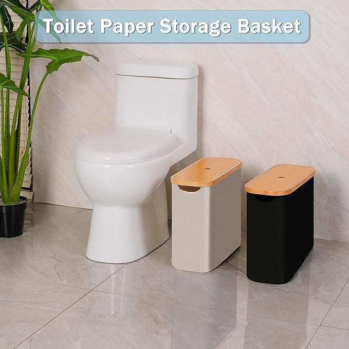 efluky Toilet Paper Basket with Lid, Toilet Paper Organizer for Bathroom, Free Standing Toilet Paper Holder with Storage, Brownbeige - ModernBath