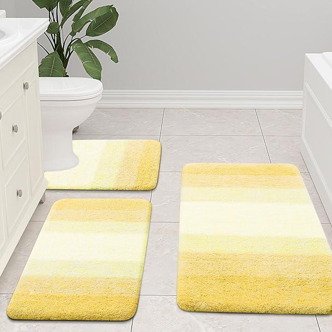 Arotive Microfiber Bathroom Rugs, Shaggy Soft and Absorbent Bath Rug, Non-Slip, Thick Plush Machine Washable Dry Bath Mats for Bathroom, Tub and Shower, 70x24, Light Yellow, Rectangular - ModernBath