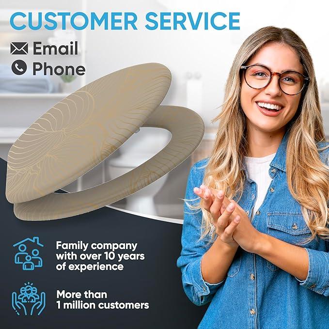 SANILO Wooden Toilet Seat with Soft Close [ELONGATED] - Decorative, Quiet & Slow Close Molded Wood Seat - With Strong Bumpers & Hinges - Adjustable Fit - Hosta - ModernBath