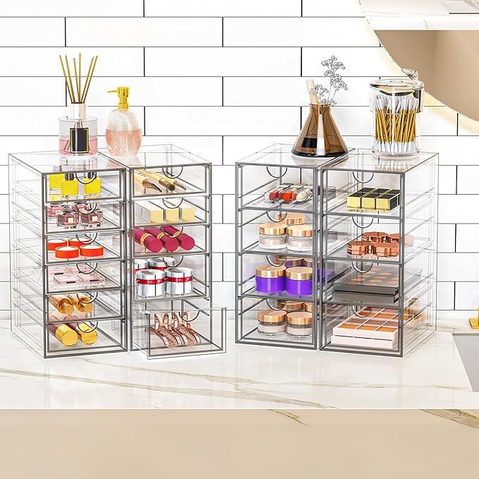 YFXCVSL Acrylic Makeup Organizer with 19 Drawers, 4 Pack Clear Storage Drawers, Bathroom Makeup Organizer for Palettes, Cosmetic, and Beauty Supplies,Ideal for Vanity, Cabinet,Desk Organization - ModernBath