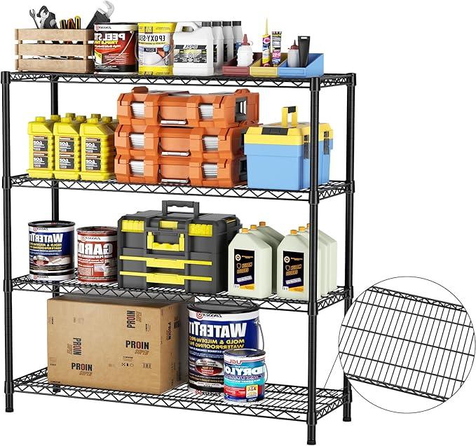 SINGAYE 4 Shelves Adjustable Shelf Heavy Duty Shelf 1400LBS Wire Storage Shelving Metal Organizer Wire Rack Black 18Dx46Wx59H - ModernBath