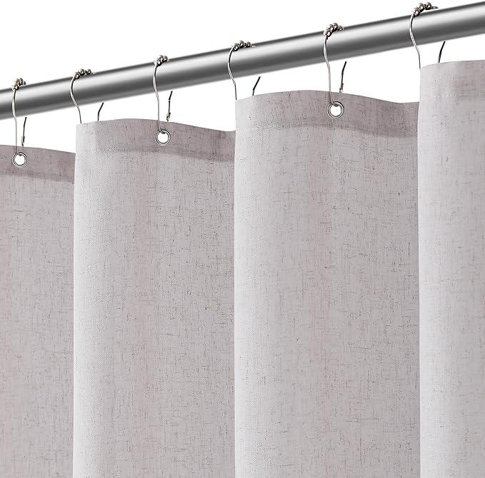 Jowels Champagne Linen Shower Curtain, Boho Farmhouse Shower Curtain Set for Bathroom, 200GSM Luxury Weighted Water Resistant Fabric Textured Shower Curtains with 12 Metal Hooks, 72Wx72H - ModernBath