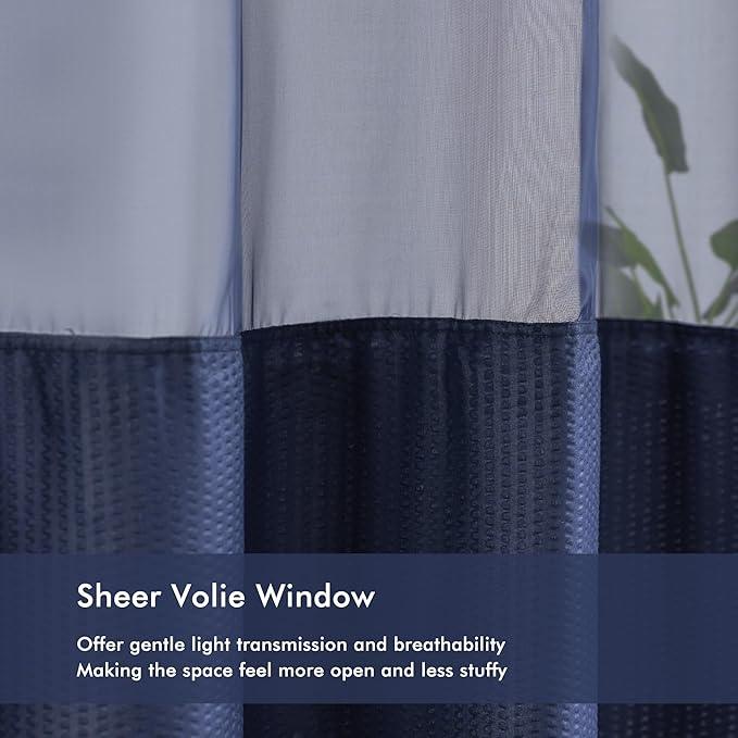 Mrs Awesome No Hook Shower Curtain with Snap-in Liner, Embossed Waffle Design Fabric Shower Curtain for Bathroom, Soft & Lightweight, 71x74, Navy Blue - ModernBath