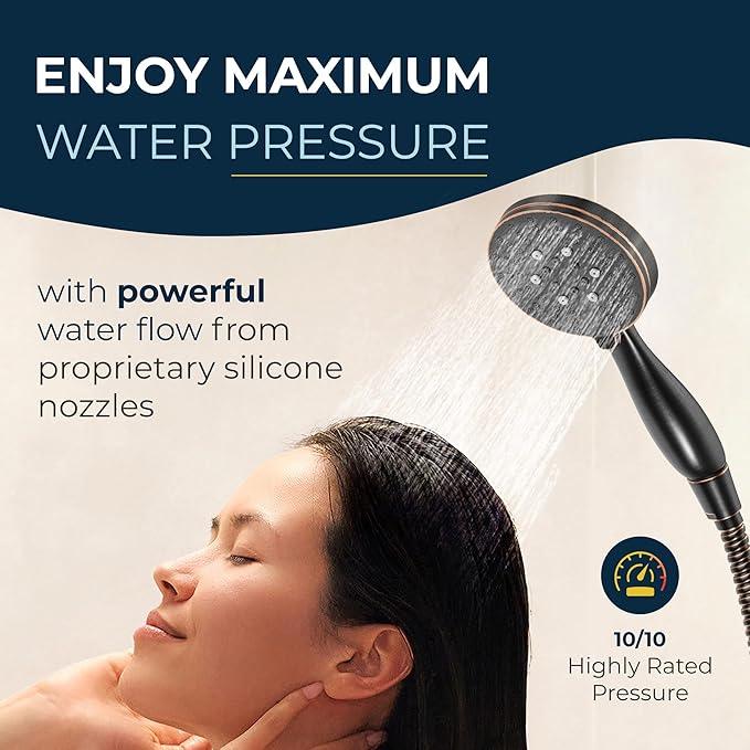 HammerHead Showers® Solid METAL 3-Spray Handheld Shower Head with Long Hose and Holder OIL RUBBED BRONZE - WIDE MASSAGE and MIST Sprays - 1.8 GPM Low Flow Handheld Showerhead -Water Saving Shower Head - ModernBath