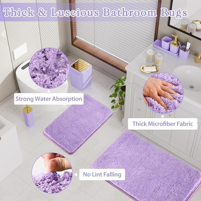 XLHOMO Bathroom Set - Purple Bathroom Sets with Shower Curtain and Rugs, 24PCS Shower Curtain Set with Hooks, Soap Dispenser, Soap Dish, Toilet Brush Holder and Trash Can for Housewarming - ModernBath