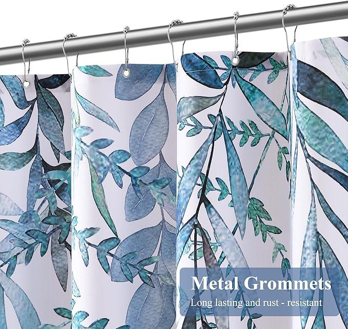BOODII Blue Plant Watercolor Shower Curtains 72 inches Long Floral Leaf Shower Curtain for Bathroom Botanical Leaves Hunter Blue Eucalyptus Curtain Jungle Bathroom Decor 72x72 - ModernBath
