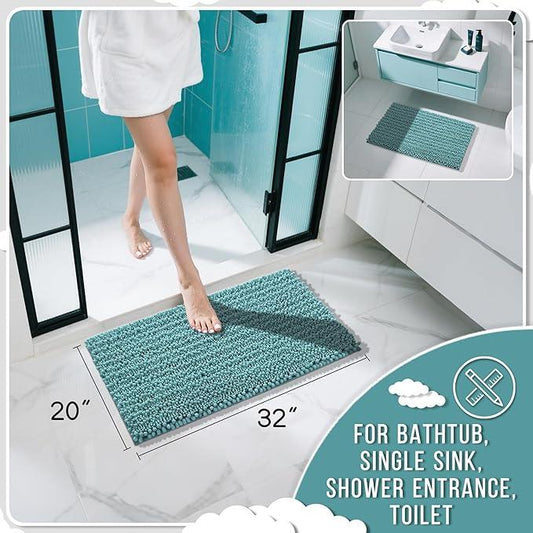 Yimobra Bathroom Rugs Non Slip Washable 32x20 Inch - Ultra Soft Absorbent Chenille Bath Mat, Quick Dry Shaggy Floor Carpet for Tub Shower, Teal Blue Home Decor Accessories - ModernBath