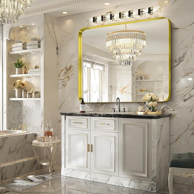 FORBATH 48x40 Inch Bathroom Mirror, Brushed Gold Deep Frame Wall Mirror with Rounded Corners, Anti-Rust Tempered Glass for Modern Farmhouse Vanity (Horizontal/Vertical) - ModernBath