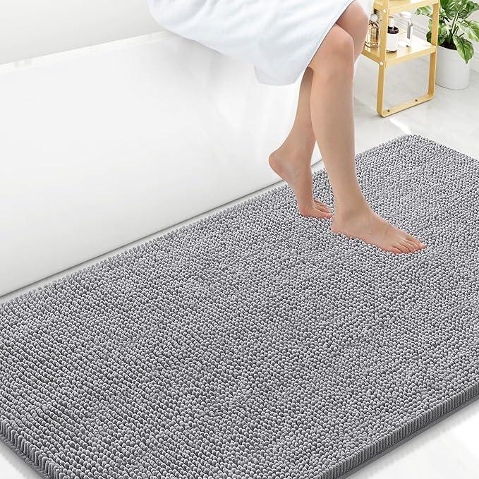 Arotive Bathroom Rugs 59x35, Extra Soft Absorbent Shaggy Chenille Bath Rugs, Machine Washable Rubber Backing Non-Slip Bath Mats for Bathroom Floor Tub and Shower, Home Decor Accessories, Grey - ModernBath