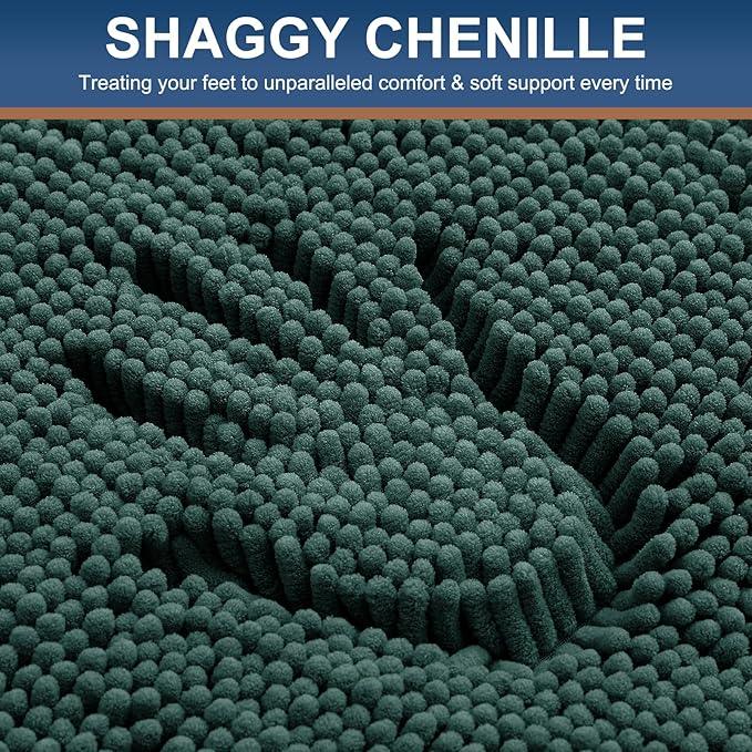 Smiry Luxury Chenille Bathroom Rugs 34x21, Extra Soft and Absorbent Shaggy Bath Mat, Machine Washable, Non-Slip Plush Carpet Runner for Tub, Shower, and Floor, Home Decor Accessories, Green - ModernBath