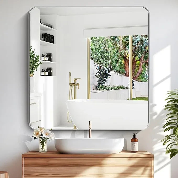 DESBING 42" x 42"Bathroom Mirror, Silver Wall Mirror with Metal Frame, Decorative Rectangular Vanity Mirror for Bedroom Bathroom Living Room Entryway (Horizontal/Vertical) - ModernBath