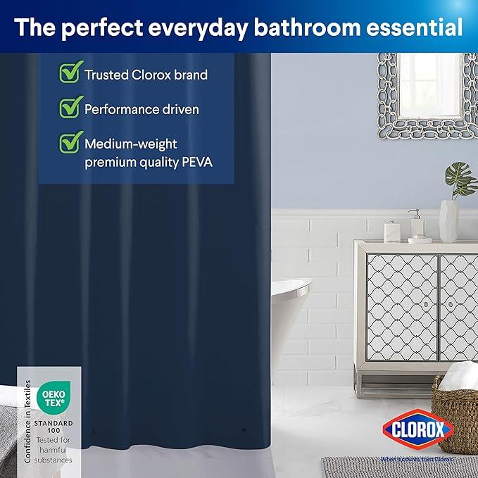 CLOROX Shower Curtain Liner, Premium Colored Medium-Weight Durable Waterproof 6g PEVA for Bathroom with Weighted Magnets, Standard Size 72" x 72", Blue - ModernBath