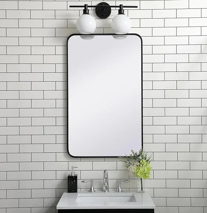 ARS Concepts Aura, Soft Corner Metal Rectangular Mirror 22X36 Inch in, Modern, Black - ModernBath