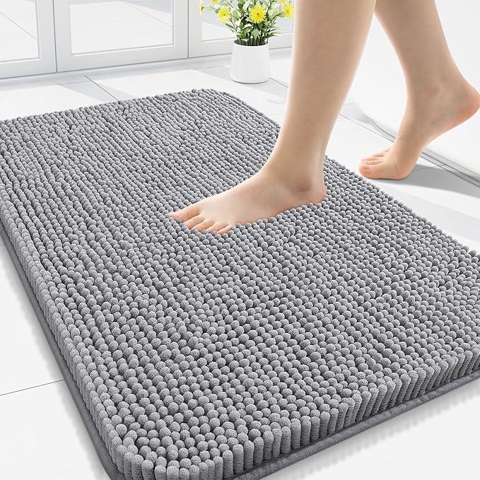 Arotive Bathroom Rugs 34x21, Extra Soft Absorbent Shaggy Chenille Bath Rugs, Machine Washable Rubber Backing Non-Slip Bath Mats for Bathroom Floor Tub and Shower, Home Decor Accessories, Grey - ModernBath
