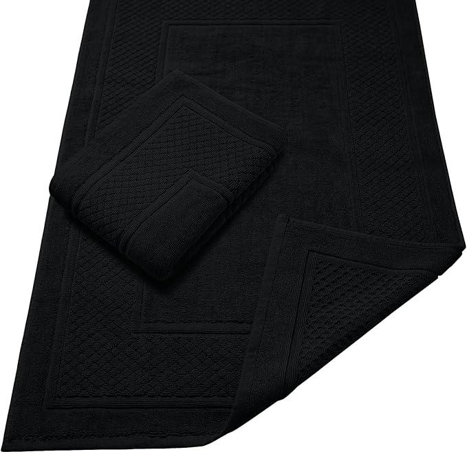 Avalon Towels Black Bath Mat - 100% Cotton Set of 2 Absorbent Bathmat - Bathroom Mats Quick Dry Bath Mats for Bathrooms (22x34 Inches) - ModernBath