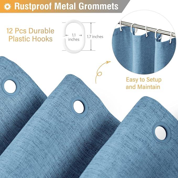BTTN Blue Fabric Shower Curtain, Linen Textured Heavy Duty Waterproof Cloth Shower Curtain Set with 12 Plastic Hooks, Simple Hotel Luxury Decorative Shower Curtain for Bathroom, 72x72, Moonlight Blue - ModernBath