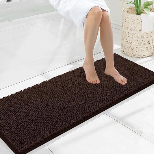 Smiry Luxury Chenille Bathroom Rugs 47x17, Extra Soft and Absorbent Shaggy Bath Mat, Machine Washable, Non-Slip Plush Carpet Runner for Tub, Shower, and Floor, Home Decor Accessories, Brown - ModernBath