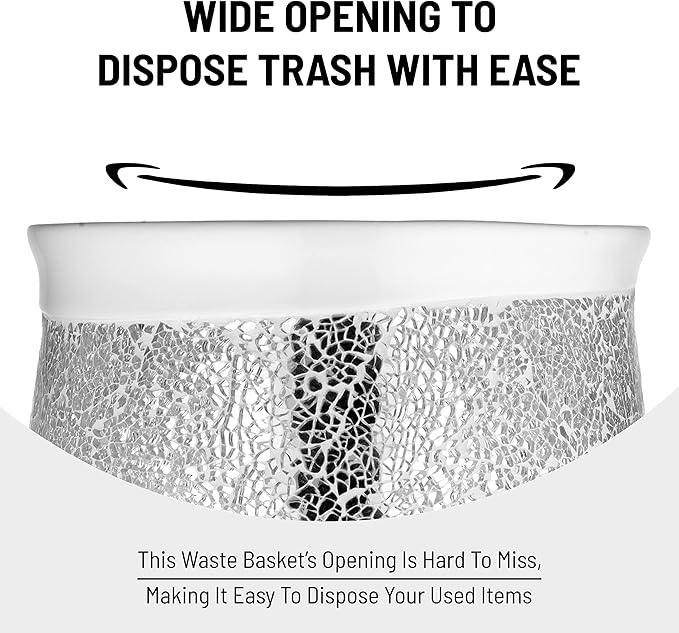 Zahari Home 2pc Sinatra White Modern Bath Accessories Set Waste Basket & Tissue Box Modern Decorative Beautiful Designs Bathroom Decor Set for Home Luxury Bath Set Mosaic Glass - ModernBath