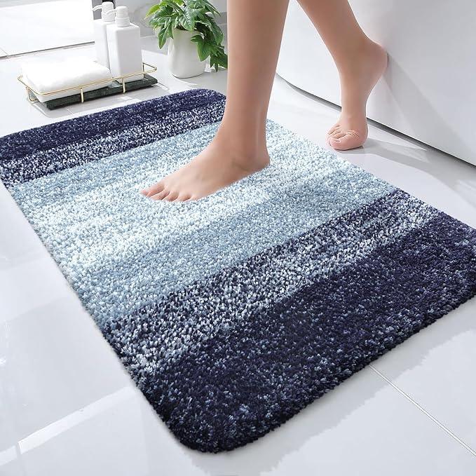 OLANLY Bathroom Rugs Mat 24x16, Extra Soft Absorbent Microfiber Bath Rugs, Rubber Backing, Quick Dry, Machine Washable Bath Mats for Bathroom Floor, Tub and Shower, Home Decor Accessories, Airy Blue - ModernBath