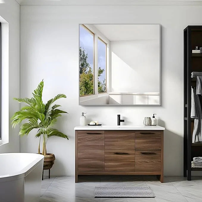 KOCUUY Silver Mirror, 42"x42" Square Bathroom Mirror for Wall, HD Tempered Glass, Anti-Rust Frame, Modern Design for Bathroom, Bedroom, Living Room, Entryway - ModernBath