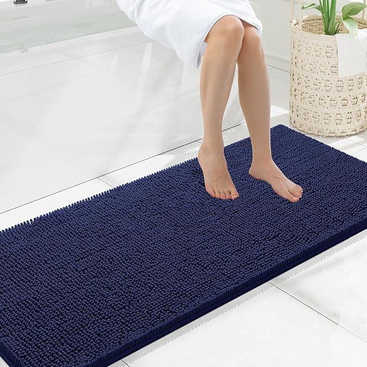 Smiry Luxury Chenille Bathroom Rugs 59x20, Extra Soft and Absorbent Shaggy Bath Mat, Machine Washable, Non-Slip Plush Carpet Runner for Tub, Shower, and Floor, Home Decor Accessories, Navy Blue - ModernBath