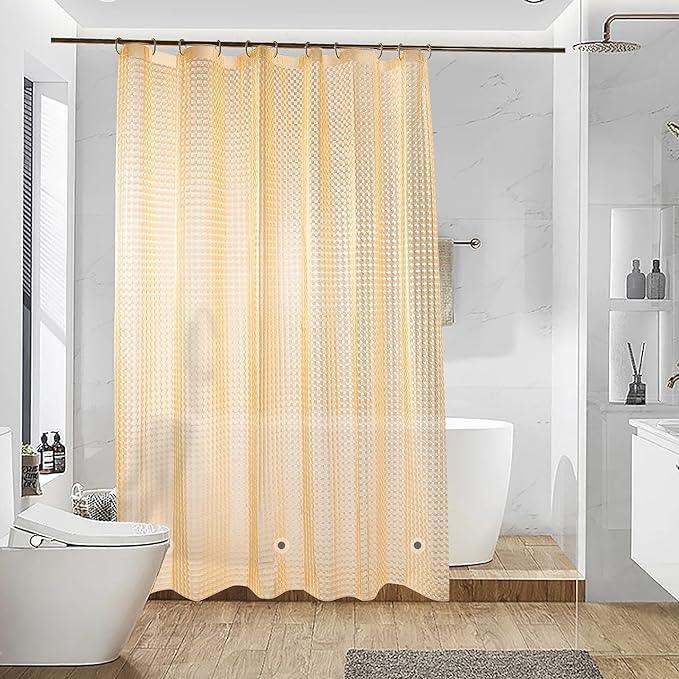 NTBAY EVA Semi-Transparent Clear Shower Curtain with Yellow Checkered, Water-Repellent Liner with 3 Magnets for Bathroom, 72x72 Inches - ModernBath