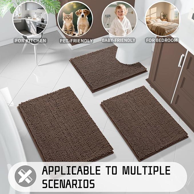 Yimobra Washable Bathroom Rugs, Super Soft & Absorbent Chenille Bath Mat for Floor & Carpet, Quick Dry Non Slip Bath Mat for Tub Shower, 24" x 17",Brown - ModernBath