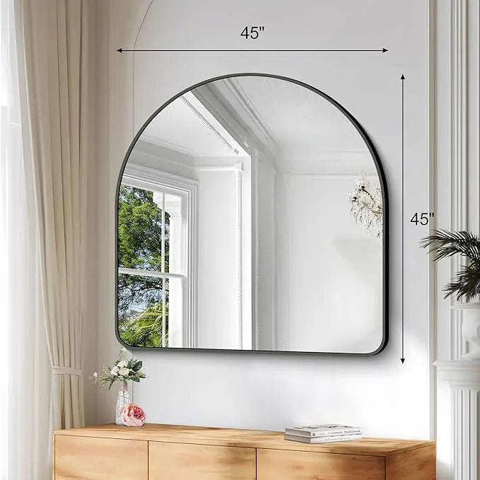 Arched Bathroom Mirror, 45"x45" Black Arched Mirror for Bathroom, Wall Mounted Mirror, Black Vanity Wall Mirror Metal Frame for Bedroom, Entryway, Living Room, Hanging or Leaning Against Wall - ModernBath
