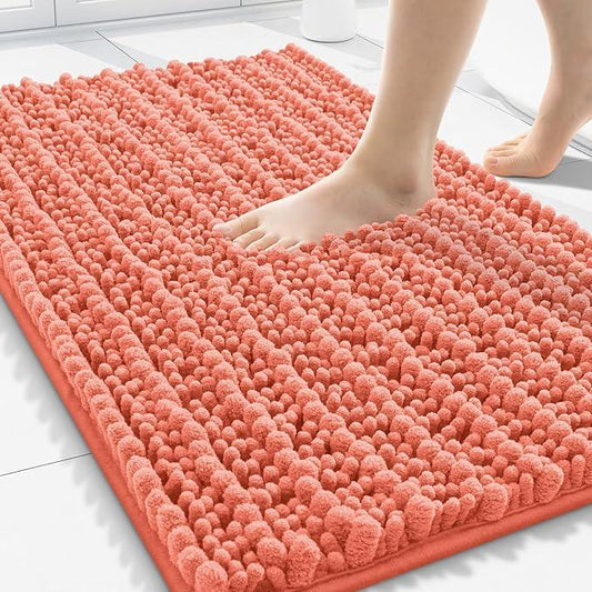 Smiry Bathroom Rugs Mat 30x20, Extra Soft Absorbent Chenille Bath Rugs, Non Slip Rubber Backing Machine Washable Quick Dry Bath Mats for Bathroom Floor, Tub, Shower, Home Decor Accessories, Coral - ModernBath