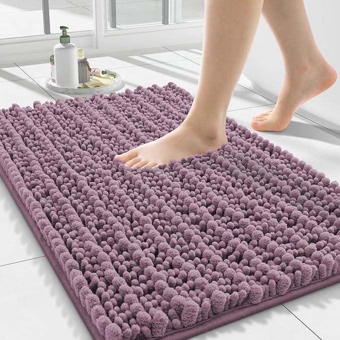 Smiry Bathroom Rugs Mat 24x16, Extra Soft Absorbent Chenille Bath Rugs, Non Slip Rubber Backing Machine Washable Quick Dry Bath Mats for Bathroom Floor, Tub, Shower, Home Decor Accessories, Deep Plum - ModernBath