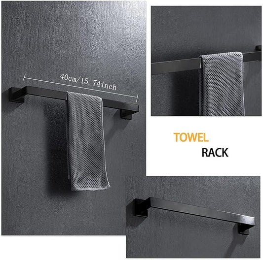 4-Piece Bathroom Hardware Set, Towel Rack Towel Bar Towel Holder Toilet Paper Holder Matte Black Towel Hooks Modern Square Stainless Steel Wall Mounted Bathroom Accessories Set (16inch) - ModernBath