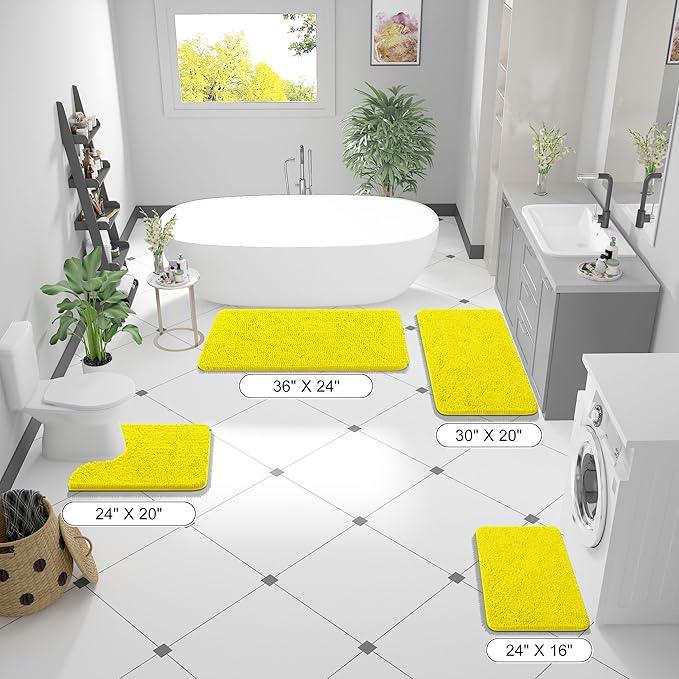 OLANLY Bathroom Rugs 24x16, Extra Soft Absorbent Chenille Bath Rugs, Rubber Backing Quick Dry, Machine Washable Bath Mats for Bathroom Floor, Tub and Shower, Home Decor Accessories, Lemon Yellow - ModernBath