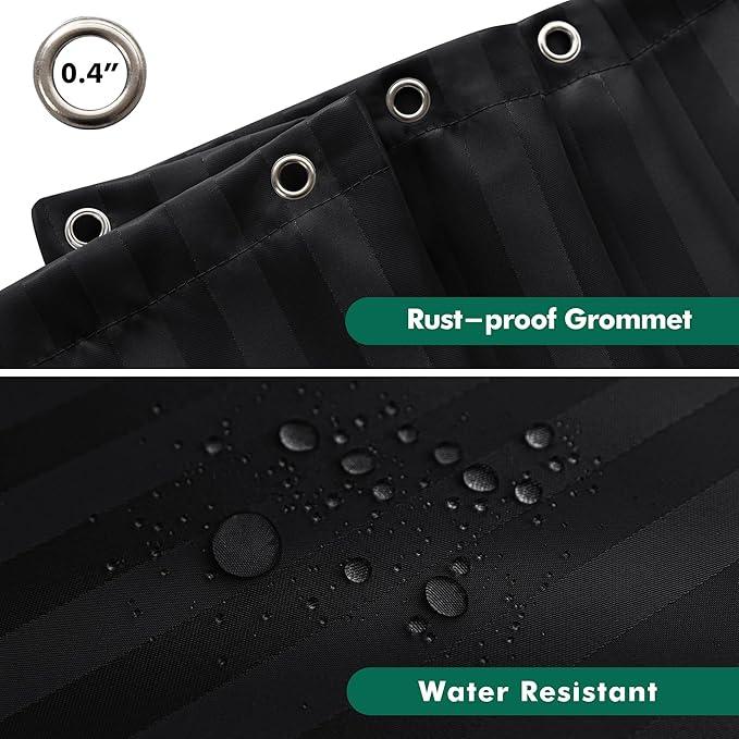Biscaynebay Fabric Shower Curtain or Liner 72" by 72", Black Water Repellent Damask Stripes Bathroom Curtains Machine Washable - ModernBath