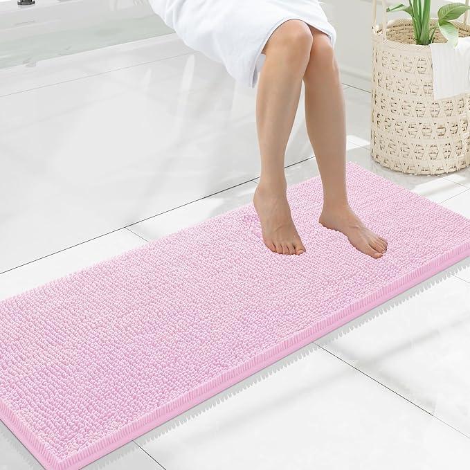 Smiry Luxury Chenille Bathroom Rugs 47x17, Extra Soft and Absorbent Shaggy Bath Mat, Machine Washable, Non-Slip Plush Carpet Runner for Tub, Shower, and Floor, Home Decor Accessories, Pink - ModernBath