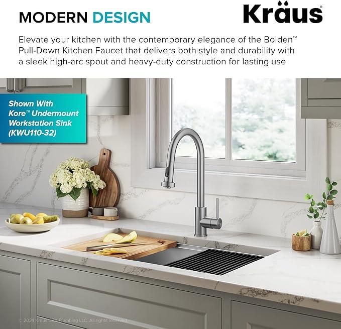 KRAUS Bolden 2-Function Single Handle Pull Down Kitchen Faucet in Spot-Free Stainless Steel, KPF-1616SFS - ModernBath