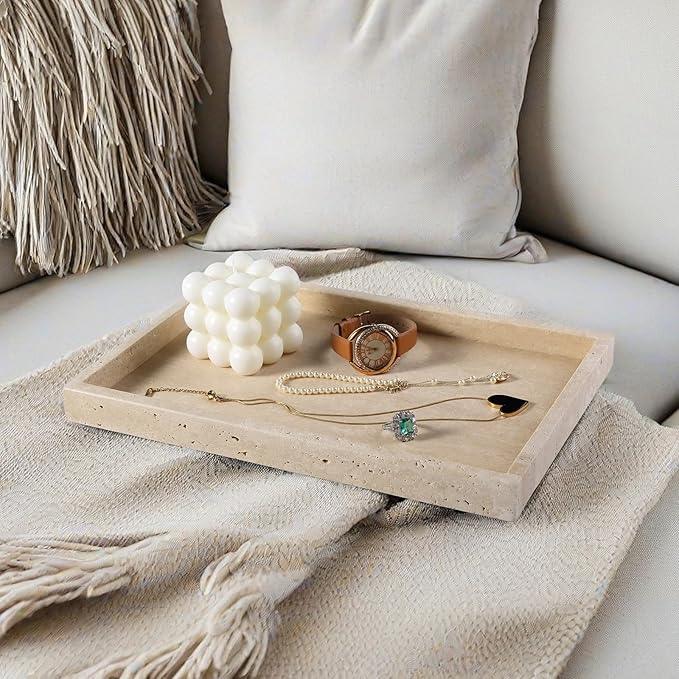 Koville Roman Travertine Tray, 12x8 Coffee Table Vanity/Decorative Tray for Jewerly, Watch, Perfume Candle Storage for Bedroom/Bathroom/Kitchen Countertop - ModernBath