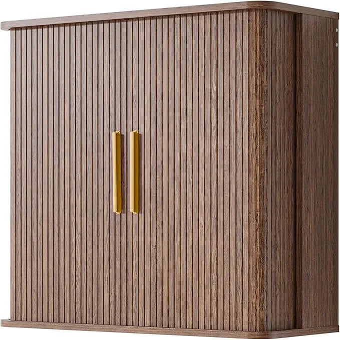 Laundry Wall Cabinet with Fluted Sliding Door, 29.5" W Bathroom Medicine Cabinet with Adjustable Shelf, Wall Mounted Storage Cabinet for Living Room Kitchen, 11.7" D x 29.5" W x 27.68" H - ModernBath