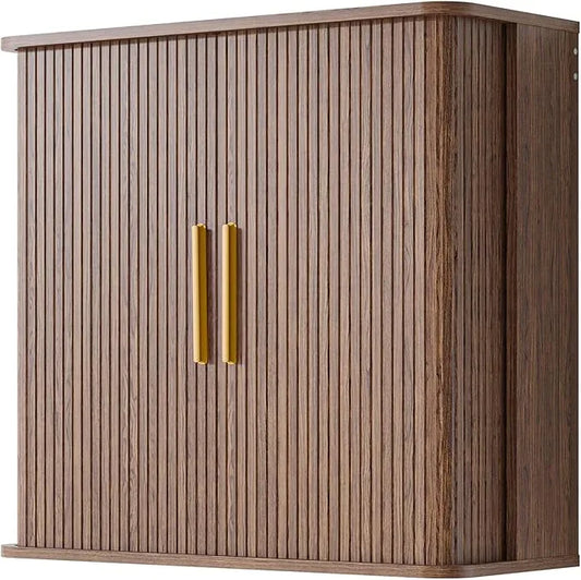 Laundry Wall Cabinet with Fluted Sliding Door, 29.5" W Bathroom Medicine Cabinet with Adjustable Shelf, Wall Mounted Storage Cabinet for Living Room Kitchen, 11.7" D x 29.5" W x 27.68" H - ModernBath