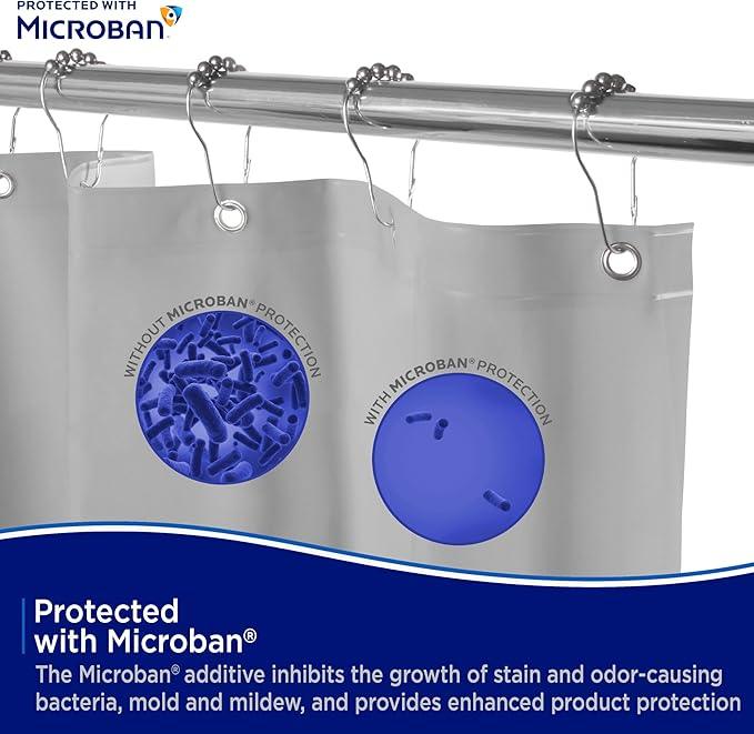 Kenney MB61159 Microban Protected Medium Weight 4.8 Gauge Waterproof PEVA Shower Curtain Liner with Rust-Resistant Metal Grommets and Weighted Magnetic Hem for Bathroom, 70" W x 72" H, Gray, 1-Pack - ModernBath