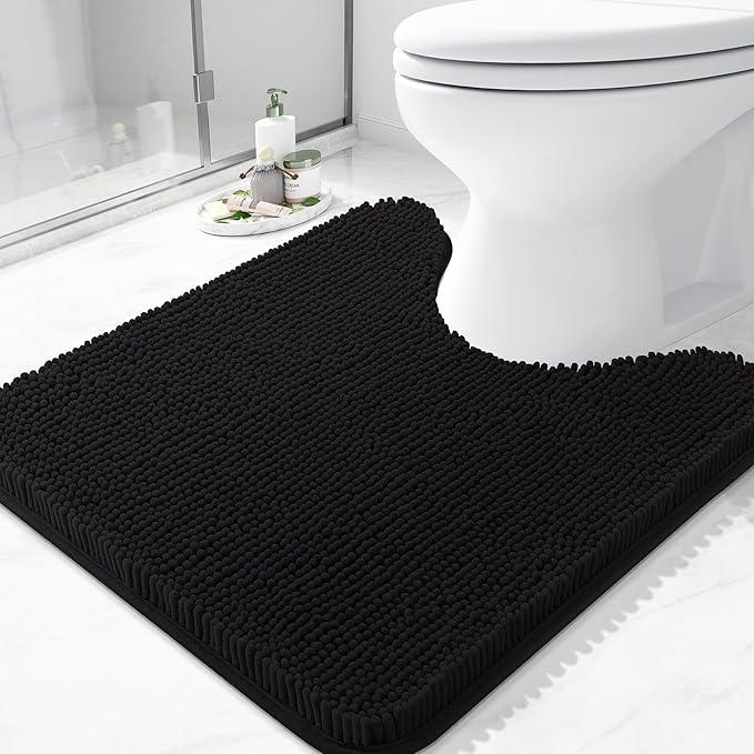 Arotive Bathroom Toilet Rugs U Shaped 24x24, Extra Soft Absorbent Shaggy Chenille Contour Bath Rugs for Toilet, Machine Washable Non-Slip Contoured Bath Mats, Black - ModernBath