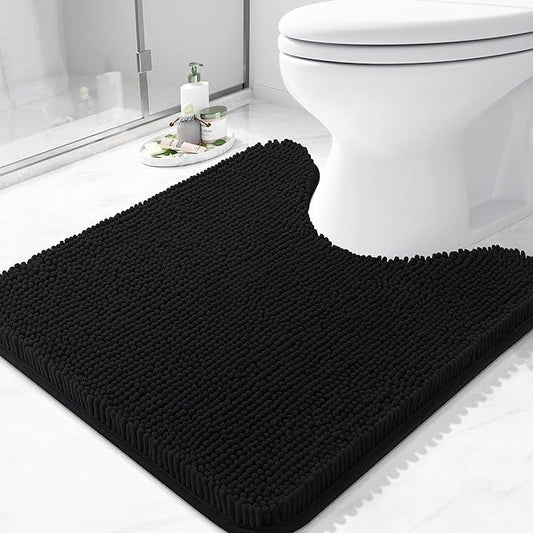 Arotive Bathroom Toilet Rugs U Shaped 24x24, Extra Soft Absorbent Shaggy Chenille Contour Bath Rugs for Toilet, Machine Washable Non-Slip Contoured Bath Mats, Black - ModernBath